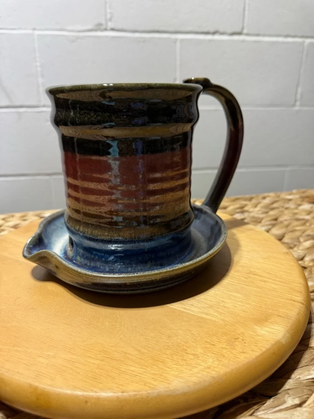 Nedza USA Pottery. Handmade microwave bacon cooker mug w/ tray and pour spout .
